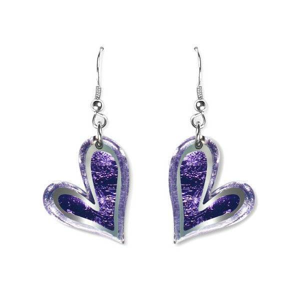 Lavender Linear Heart Fish Hook Earrings | The Jewellery Stop