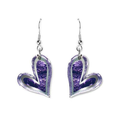 Lavender Linear Heart Fish Hook Earrings | The Jewellery Stop