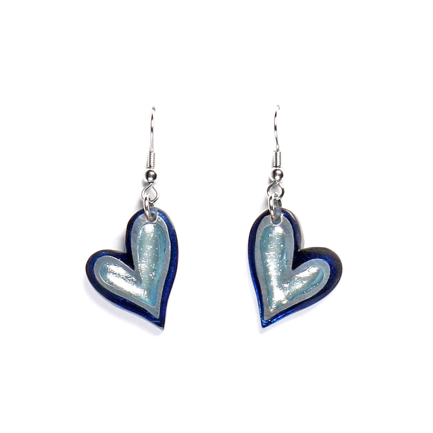 Navy Linear Heart Fish Hook Earrings | The Jewellery Stop