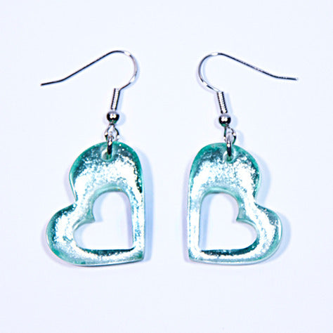 Aqua Hollow Heart Fish Hook Earrings