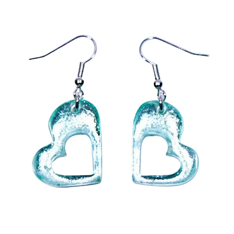 Aqua Hollow Heart Fish Hook Earrings | The Jewellery Stop