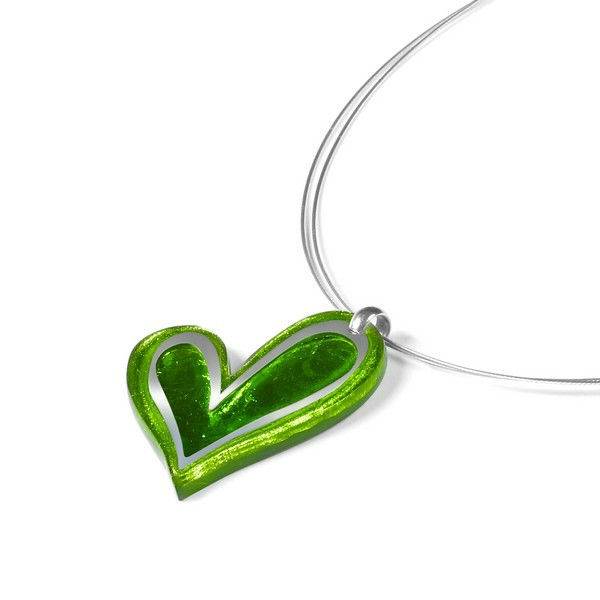 Green Linear Heart Small Pendant