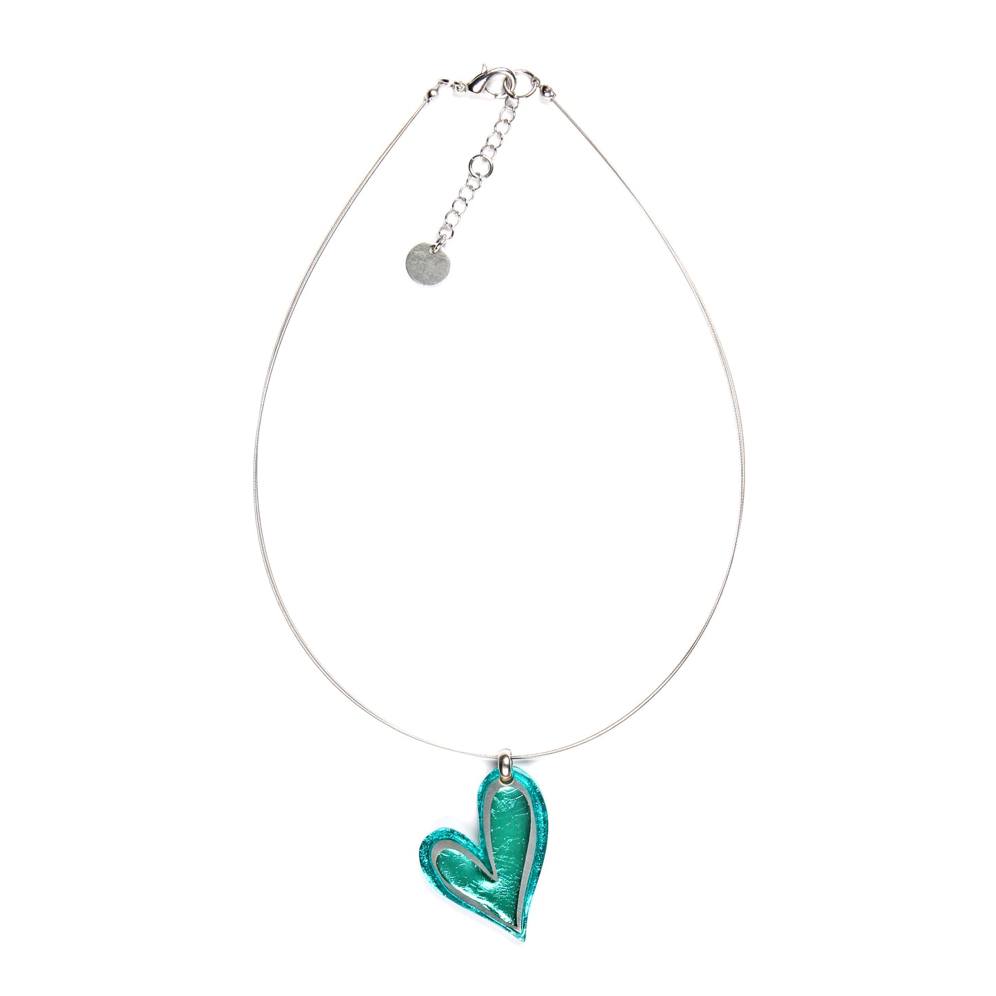 Teal Linear Heart Small Pendant