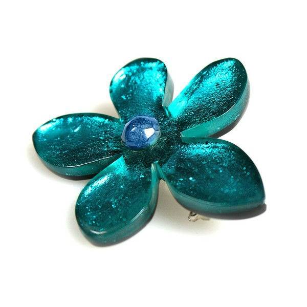 Teal Flower Brooch | The Jewellery Stop