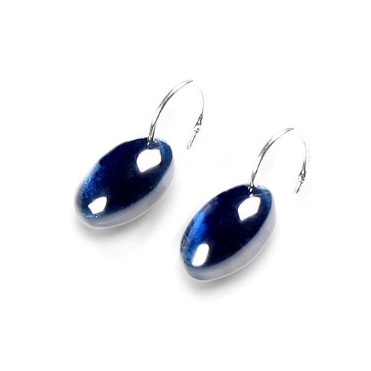 Navy Classic Ovals Rounded Creole Earrings | The Jewellery Stop