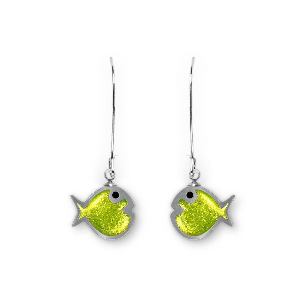 Lime Bubble Fish Long Hook Earrings
