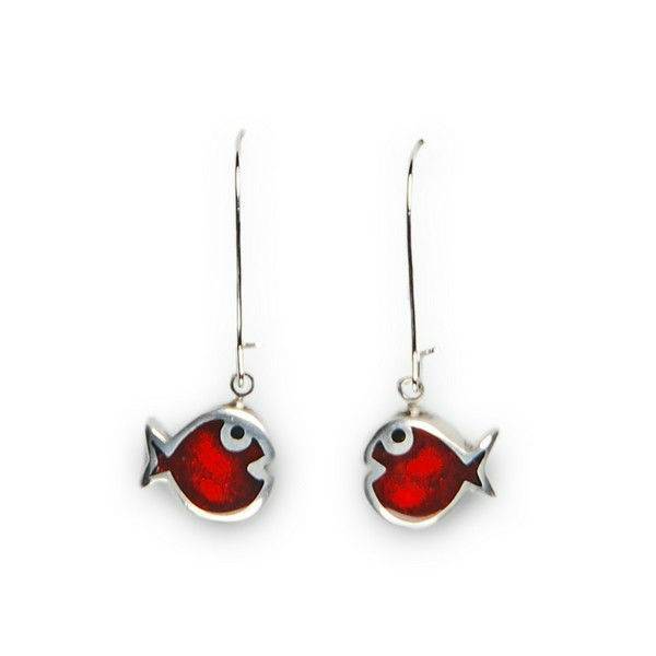 Red Bubble Fish Long Hook Earrings | The Jewellery Stop