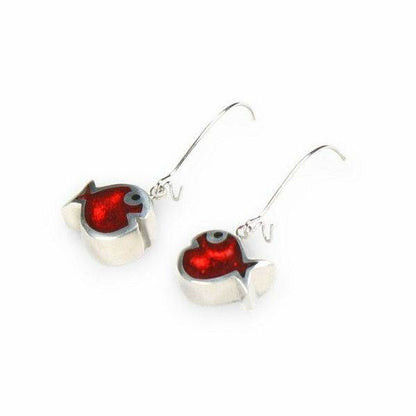 Red Bubble Fish Long Hook Earrings | The Jewellery Stop