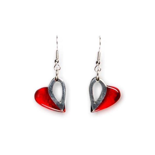 Red Loop Heart Fish Hook Earrings | The Jewellery Stop