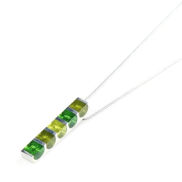 Lime Pewter Stripes Pendant on Chain