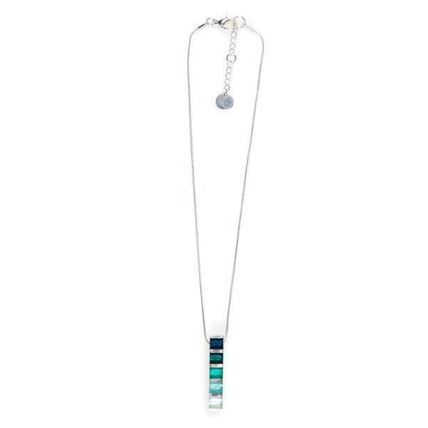 Teal Pewter Stripes Pendant on Chain