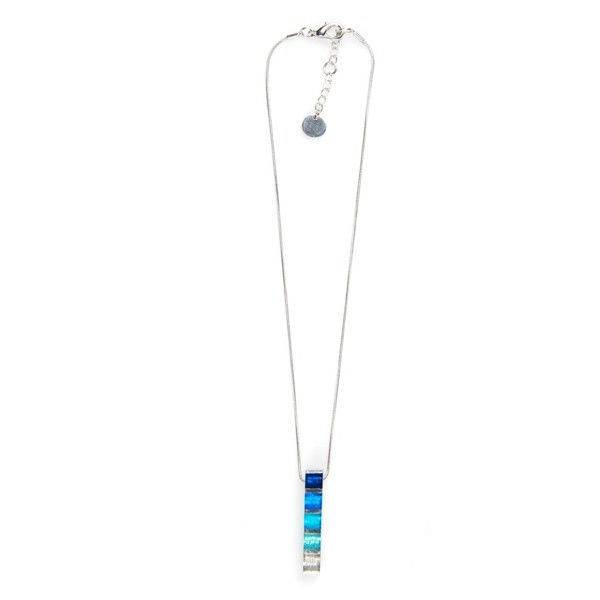 Turquoise Pewter Stripes Pendant on Chain