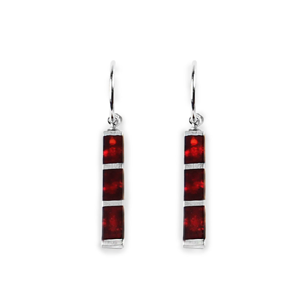Red Pewter Stripes Creole Earrings
