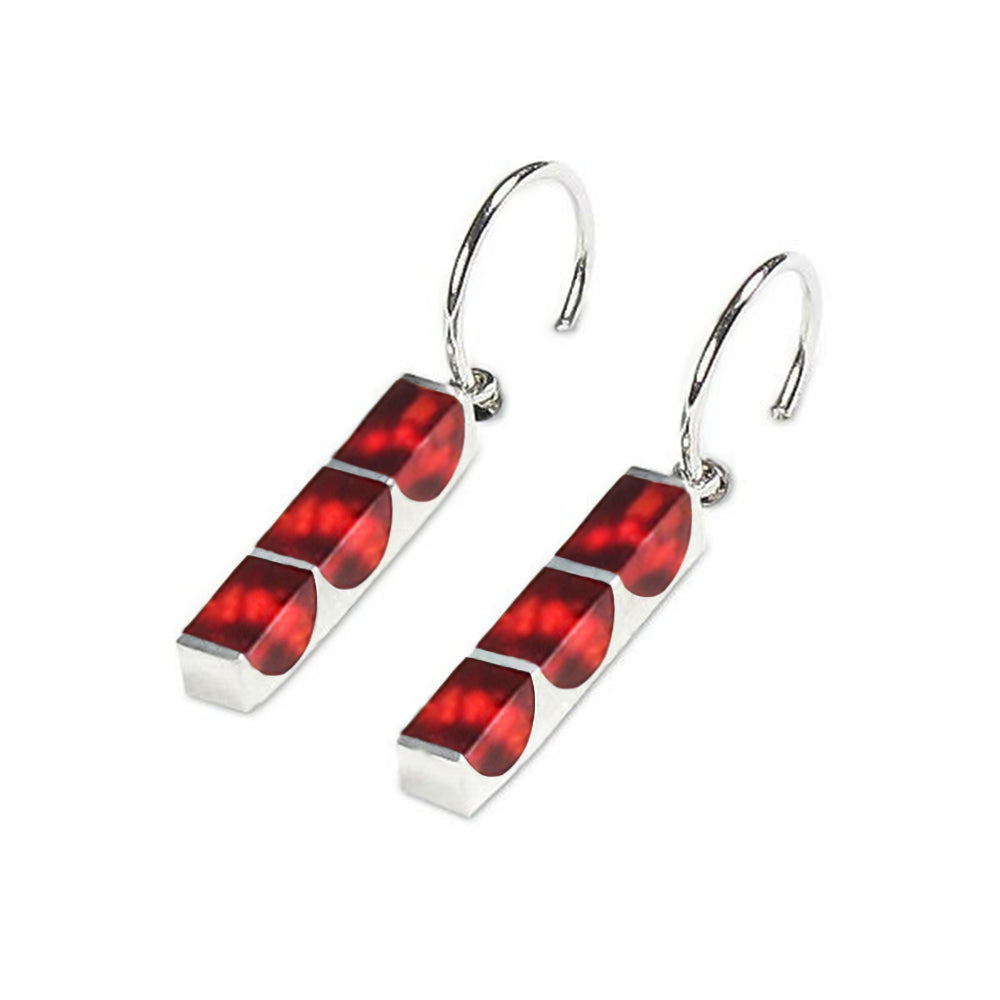 Red Pewter Stripes Creole Earrings