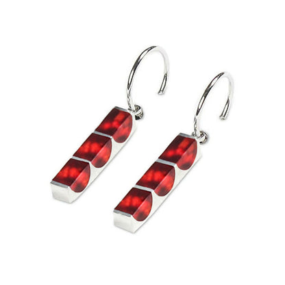 Red Pewter Stripes Creole Earrings