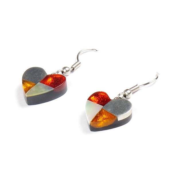 Orange Mosaic Heart Fish Hook Earrings