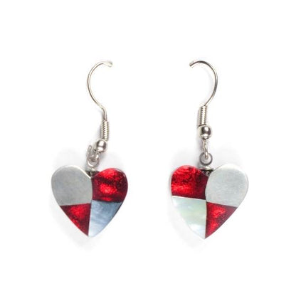 Red Mosaic Heart Fish Hook Earrings | The Jewellery Stop
