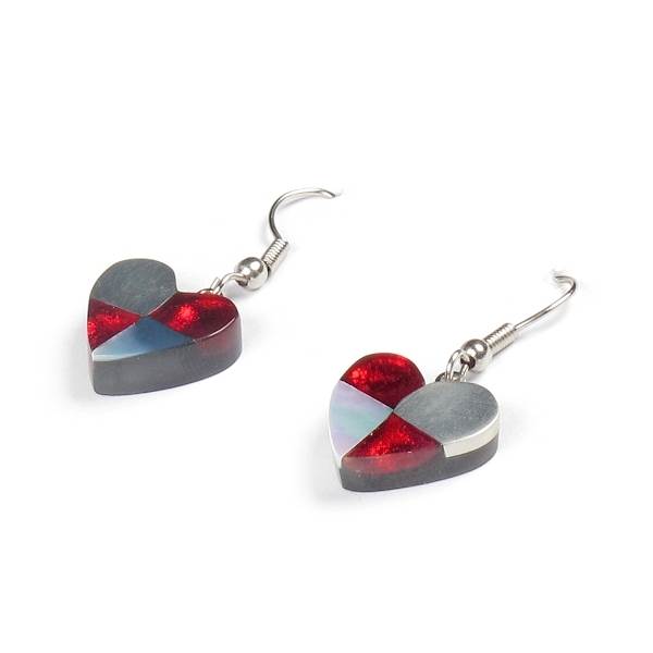 Red Mosaic Heart Fish Hook Earrings | The Jewellery Stop