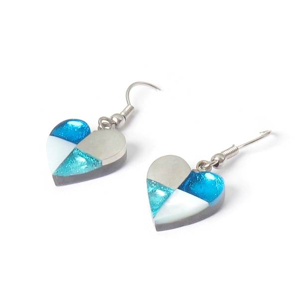 Turquoise Mosaic Heart Fish Hook Earrings | The Jewellery Stop