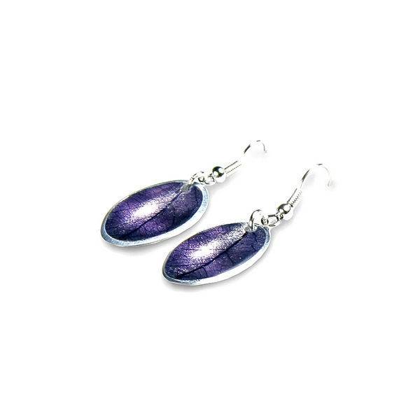 Purple Leaf on Coco Fish Hook Earrings | The Jewellery Stop