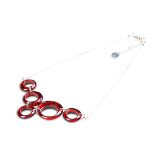 Red Hollow Circles Bib Necklace