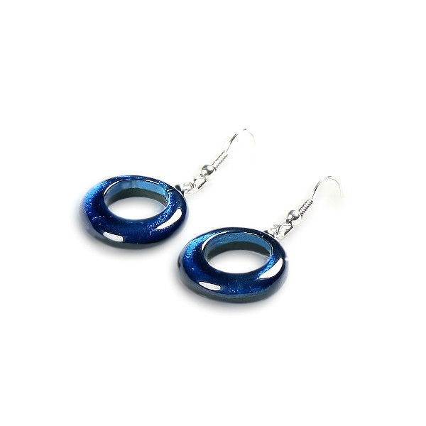 Navy Hollow Circles Fish Hook Earrings | The Jewellery Stop