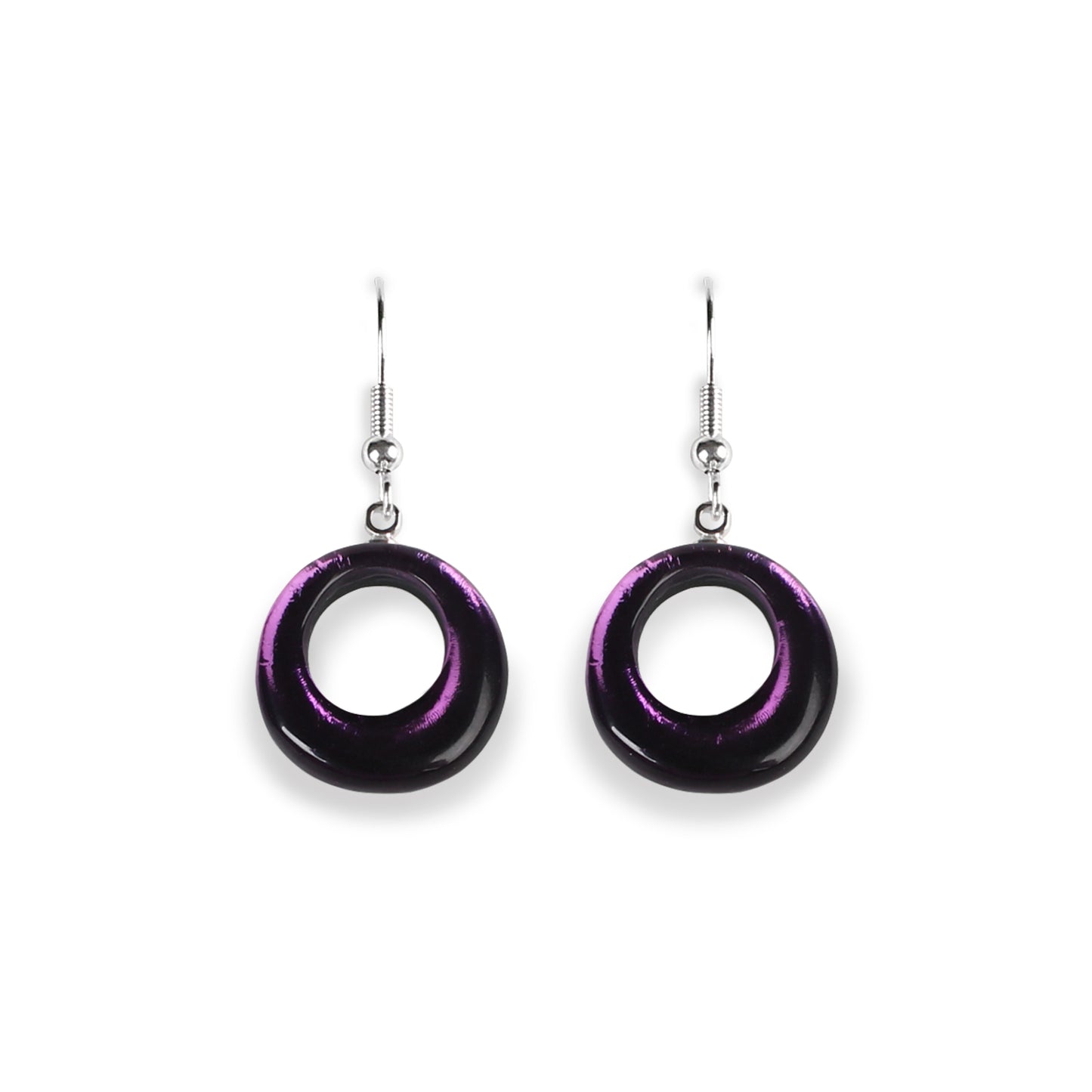 Purple Hollow Circles Fish Hook Earrings | The Jewellery Stop