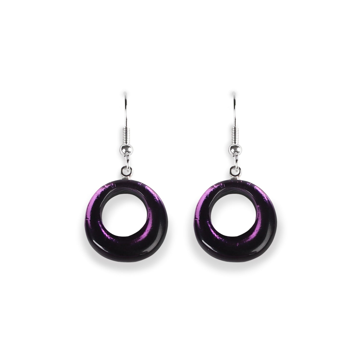 Purple Hollow Circles Fish Hook Earrings | The Jewellery Stop