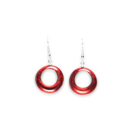 Red Hollow Circles Fish Hook Earrings | The Jewellery Stop