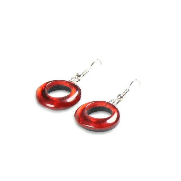 Red Hollow Circles Fish Hook Earrings | The Jewellery Stop