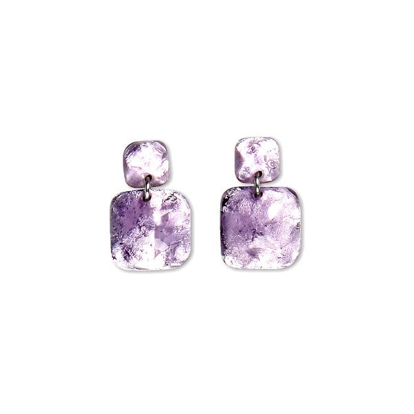 Lilac Antique Square Dangle Stud Earrings