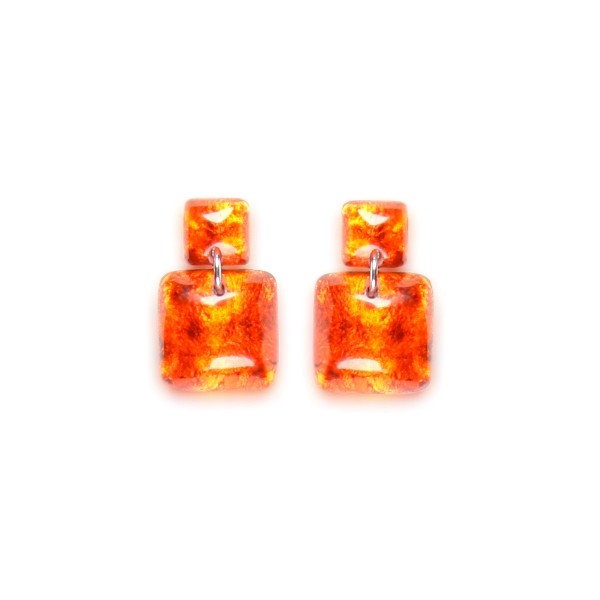 Orange Antique Square Dangle Stud Earrings