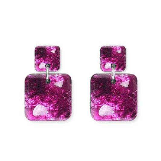 Purple Antique Square Dangle Stud Earrings | The Jewellery Stop