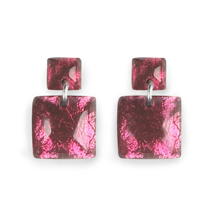 Raspberry Antique Square Dangle Stud Earrings | The Jewellery Stop