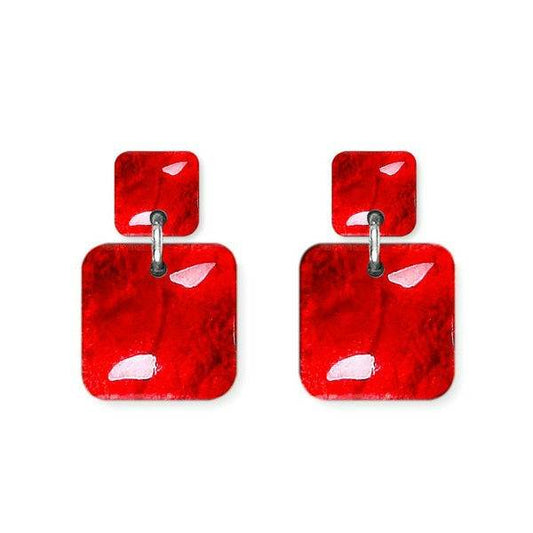 Red Antique Square Dangle Stud Earrings | The Jewellery Stop