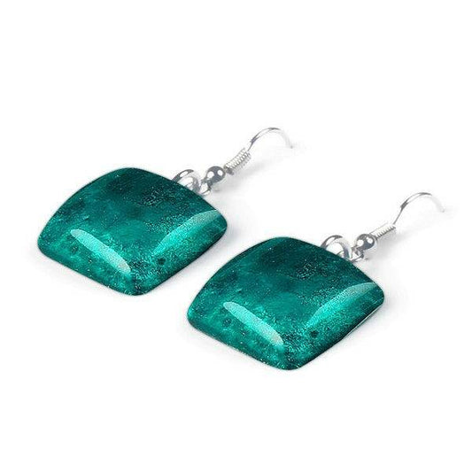 Teal Antique Square Fish Hook Earrings | The Jewellery Stop