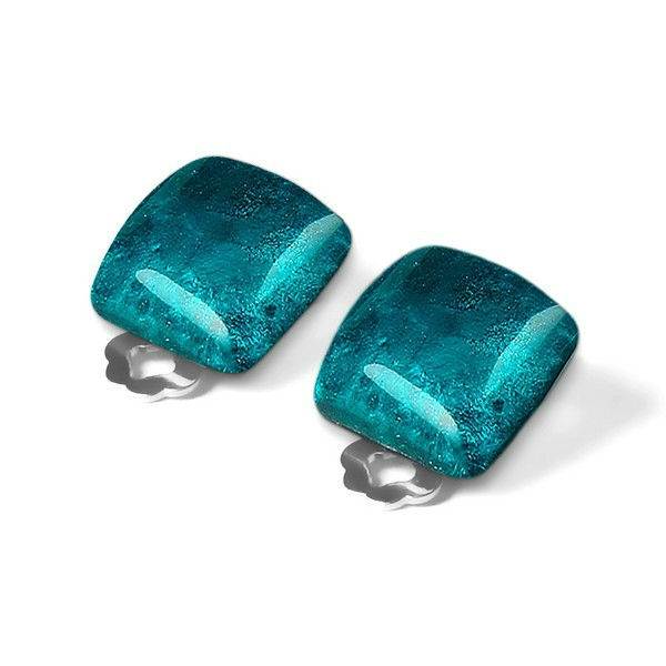 Aqua Antique Square Clip Earrings