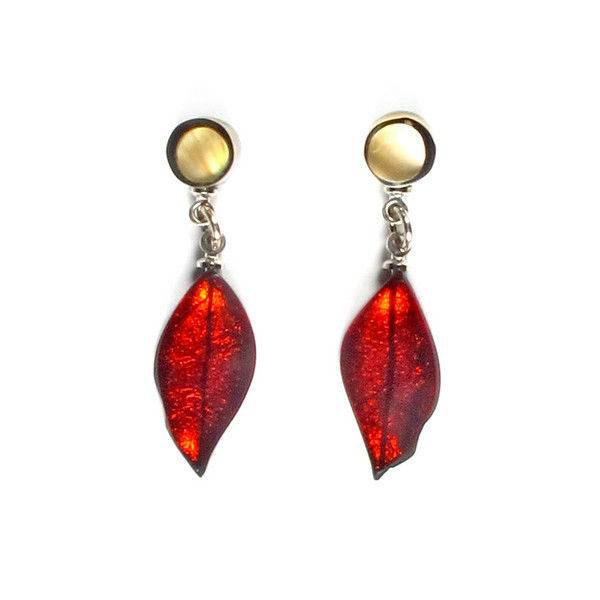 Toffee Skeletal Leaf with Shell Earrings Dangle Stud Earrings | The Jewellery Stop