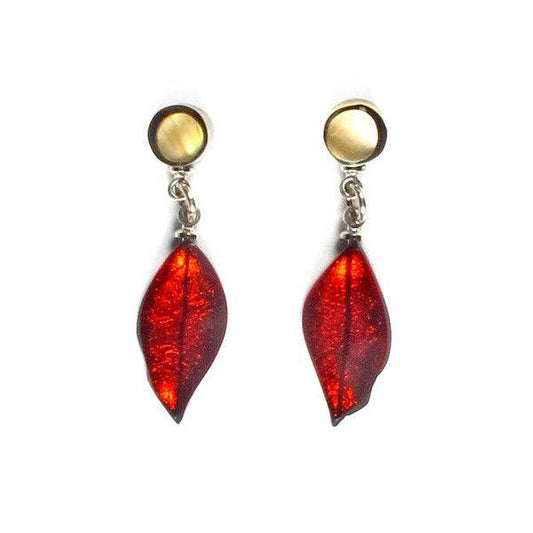 Toffee Skeletal Leaf with Shell Earrings Dangle Stud Earrings | The Jewellery Stop