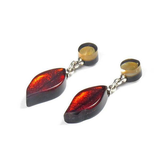 Toffee Skeletal Leaf with Shell Earrings Dangle Stud Earrings | The Jewellery Stop