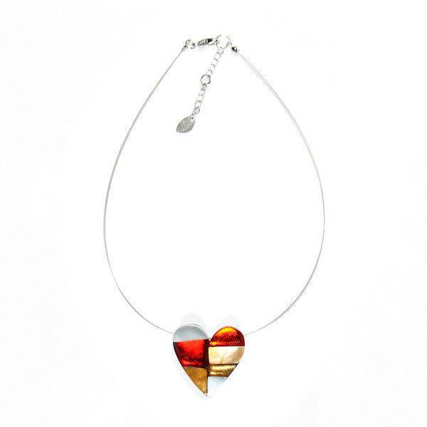 Toffee Mosaic Heart with Shell Pendant