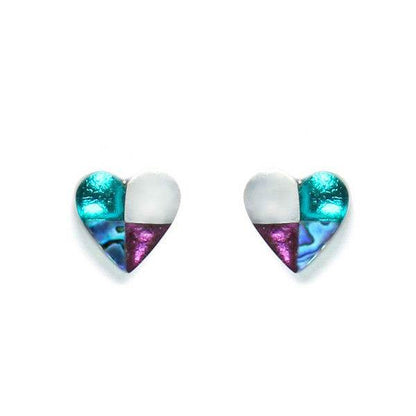 Peacock Mosaic Heart with Shell Stud Earrings | The Jewellery Stop