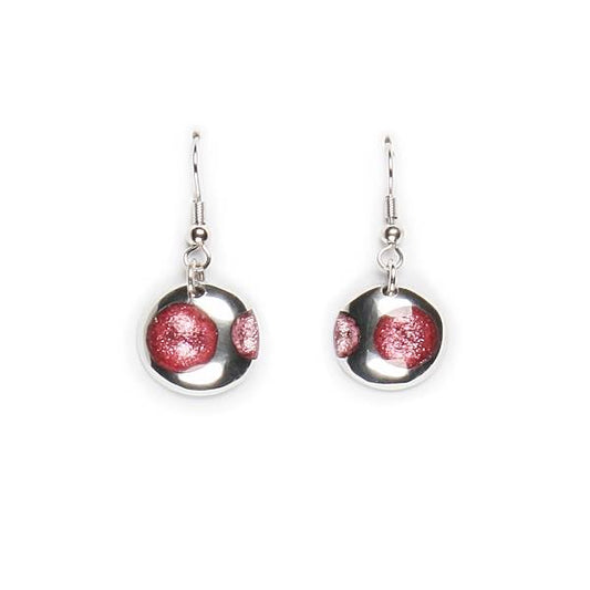 Pink Domed Circle Polka dot Fish Hook Earrings | The Jewellery Stop