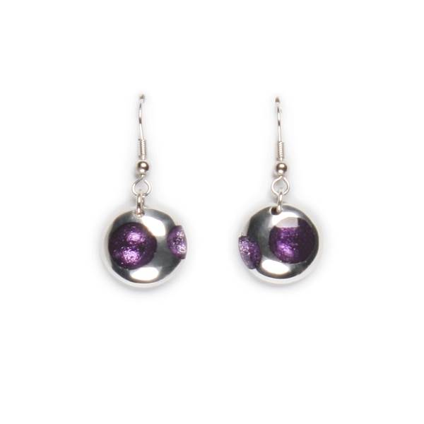 Purple Domed Circle Polka dot Fish Hook Earrings | The Jewellery Stop