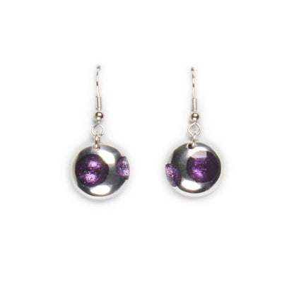 Purple Domed Circle Polka dot Fish Hook Earrings | The Jewellery Stop