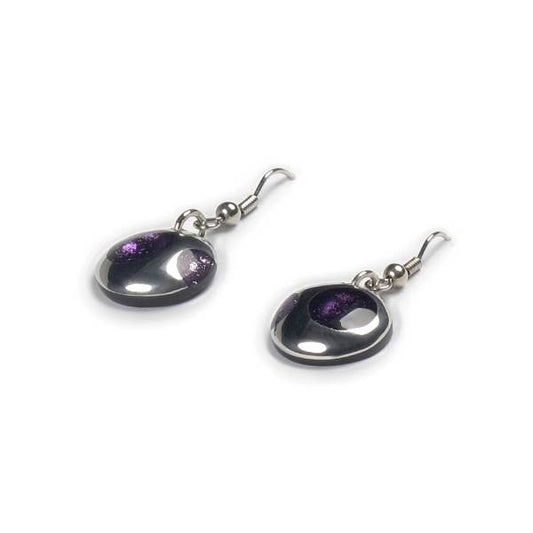 Purple Domed Circle Polka dot Fish Hook Earrings | The Jewellery Stop