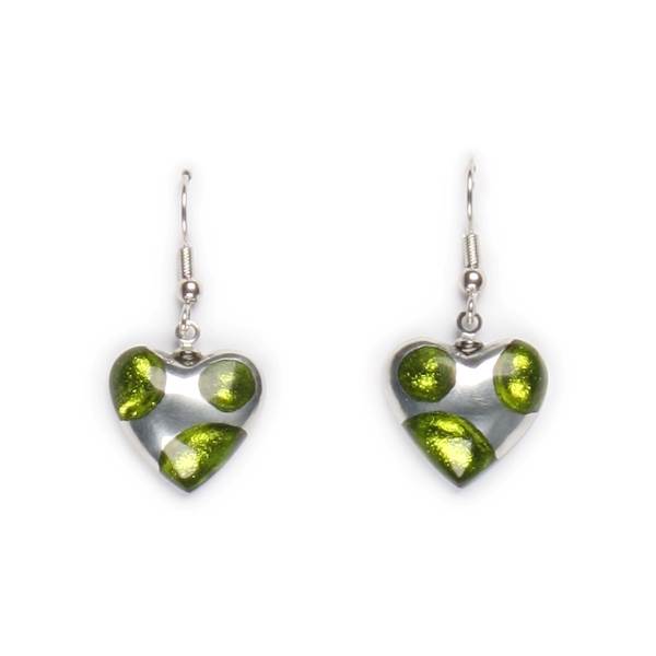 Lime Domed Heart Polka dot Fish hook Earrings