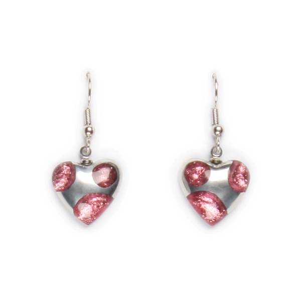 Pink Domed Heart Polka dot Fish hook Earrings | The Jewellery Stop