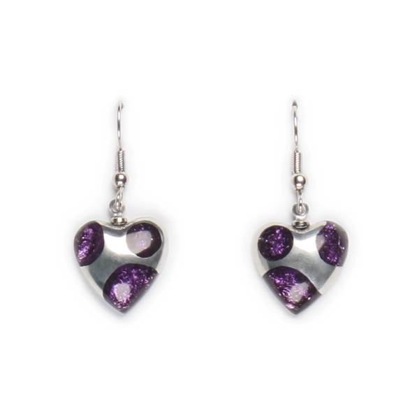 Purple Domed Heart Polka dot Fish hook Earrings | The Jewellery Stop