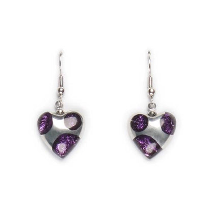 Purple Domed Heart Polka dot Fish hook Earrings | The Jewellery Stop